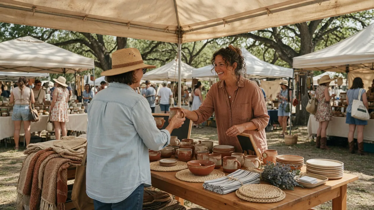 A maker selling handmade goods at a farmers market